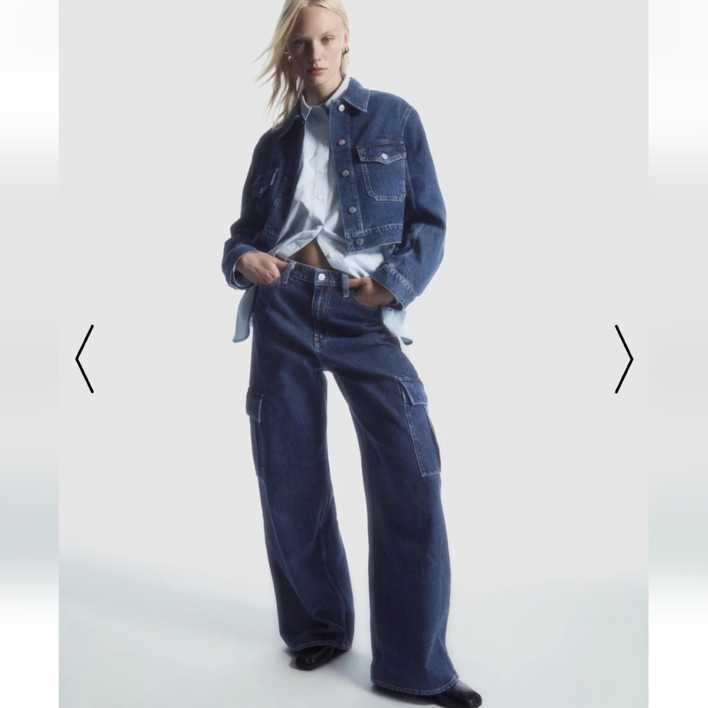 COS DENIM CARGO TROUSER wide leg mid rise full length size 30